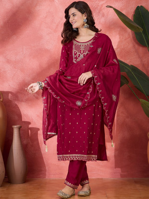 Sangria Embroidered Kurta, Trouser/Pant & Dupatta Set