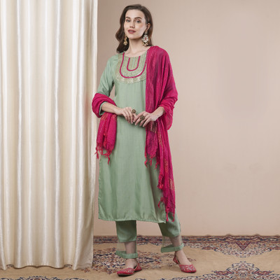 Pink She Embroidered Kurta, Salwar & Dupatta Set
