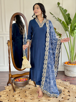 Teegital Embroidered Kurta, Trouser/Pant & Dupatta Set