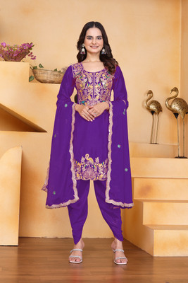 Deepkala Designer Embroidered Kurta, Dhoti Pant & Dupatta Set