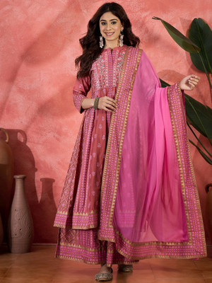 Tasrika Embroidered Anarkali Kurta, Bottom & Dupatta Set