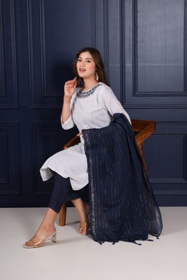 Fems Embroidered Kurta, Trouser/Pant & Dupatta Set