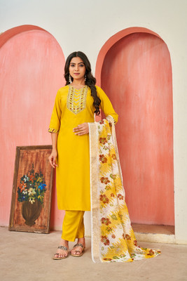 SARVAGNA Embroidered Kurta, Trouser/Pant & Dupatta Set