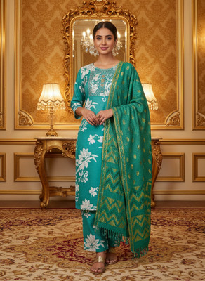 PSSSTYLER Printed Kurta, Palazzo & Dupatta Set