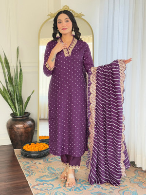 Dhruvil Impex Self Design Kurta, Trouser/Pant & Dupatta Set