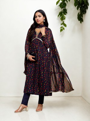 sagarika Floral Print Anarkali Kurta, Bottom & Dupatta Set