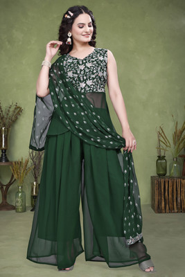 sree v fashion Embroidered Kurta, Palazzo & Dupatta Set