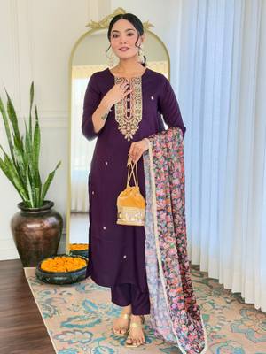FancyFits Embroidered Kurta, Salwar & Dupatta Set