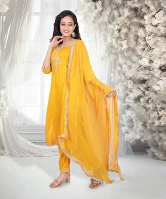 Bilori Embroidered Kurta, Trouser/Pant & Dupatta Set