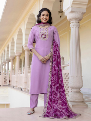 Dhvij Creation Embroidered Kurta, Trouser/Pant & Dupatta Set