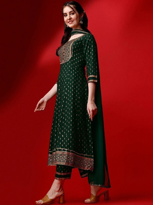 QUEENSFAB Embroidered Anarkali Kurta, Bottom & Dupatta Set
