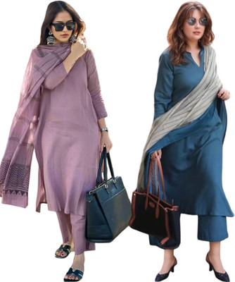 DSK Studio Solid Kurta, Trouser/Pant & Dupatta Set