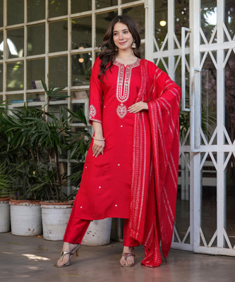 KYADA FAB Embroidered Anarkali Kurta, Bottom & Dupatta Set