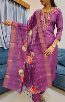 kalviz Embroidered Kurta, Trouser/Pant & Dupatta Set