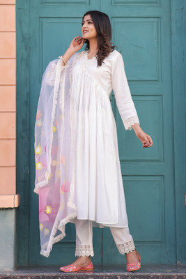 Wonder Weaves Embroidered Kurta, Trouser/Pant & Dupatta Set