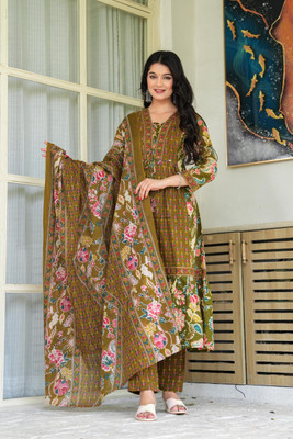 Myaza Floral Print Kurta, Trouser/Pant & Dupatta Set