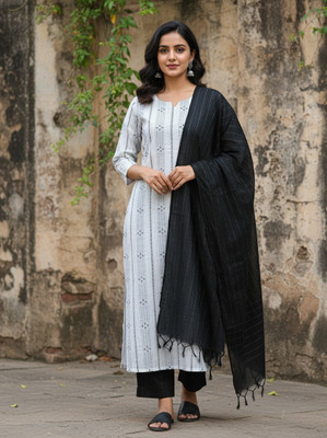 OZIQ Self Design Kurta, Trouser/Pant & Dupatta Set