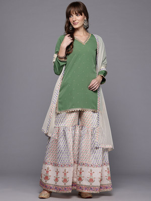 A Plus by Ahalyaa Printed Kurta, Sharara & Dupatta Set