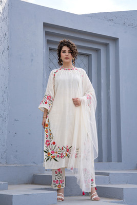 Anusheet Fashion Floral Print, Embroidered Kurta, Salwar & Dupatta Set
