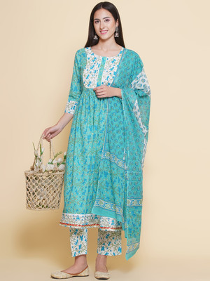NAMA'S Printed Anarkali Kurta, Bottom & Dupatta Set