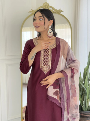 D'CART Embroidered Kurta, Trouser/Pant & Dupatta Set