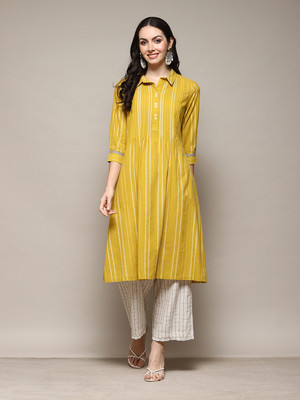 BIBA Striped Kurta, Palazzo & Dupatta Set
