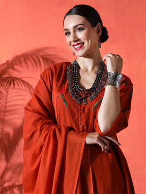 Sangria Embroidered Kurta, Trouser/Pant & Dupatta Set