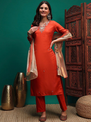 MEHZEEL FAB Embroidered Kurta, Trouser/Pant & Dupatta Set