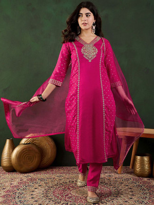 Sangria Embroidered Kurta, Trouser/Pant & Dupatta Set