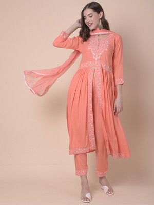 KURTIGHAR Embroidered Kurta, Trouser/Pant & Dupatta Set