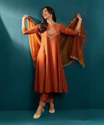 Sri Balaji Collections Embroidered Anarkali Kurta, Bottom & Dupatta Set