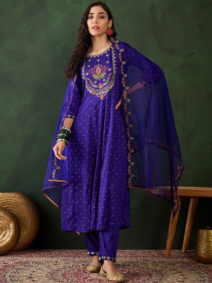 Sangria Self Design Anarkali Kurta, Bottom & Dupatta Set