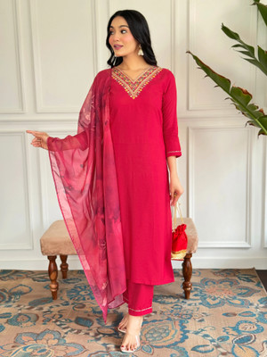 Tective Self Design Kurta, Trouser/Pant & Dupatta Set