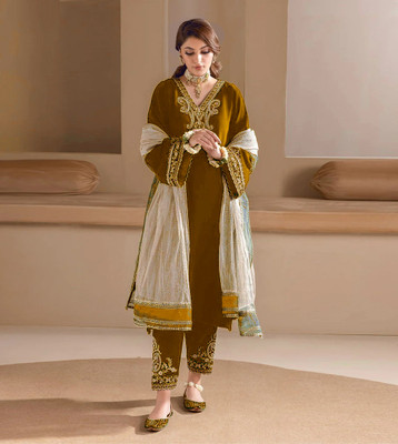WAZIX Clothing Embroidered Kurta, Trouser/Pant & Dupatta Set