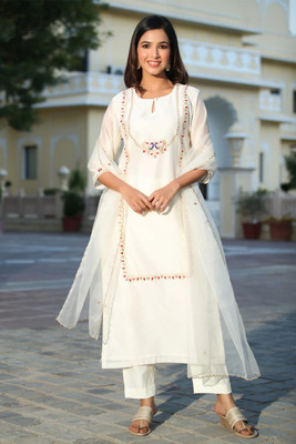cottonduniya Embroidered Kurta, Trouser/Pant & Dupatta Set