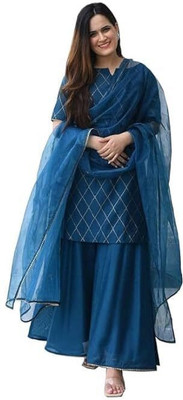 Rootsoul Fashion For You Embroidered Kurta, Sharara & Dupatta Set