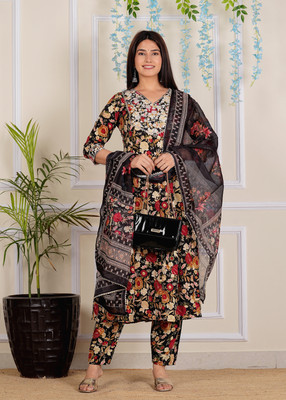 HOUSE OF COMMON Embroidered, Floral Print Anarkali Kurta, Bottom & Dupatta Set