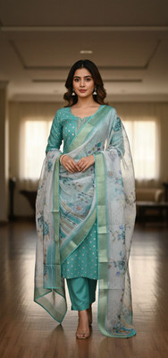 shhop Floral Print, Embroidered, Self Design Anarkali Kurta, Bottom & Dupatta Set