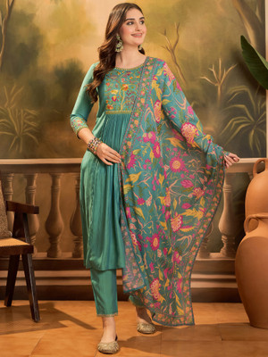 Sangria Embroidered Kurta, Trouser/Pant & Dupatta Set
