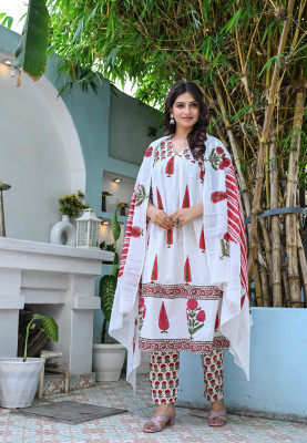 KRAFTALES Floral Print Kurta, Trouser/Pant & Dupatta Set