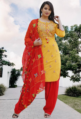 SS Fashions Embroidered Kurta, Patiala & Dupatta Set