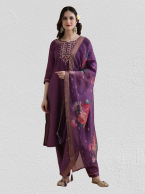 Aksa Fashion Embroidered Kurta, Sharara & Dupatta Set
