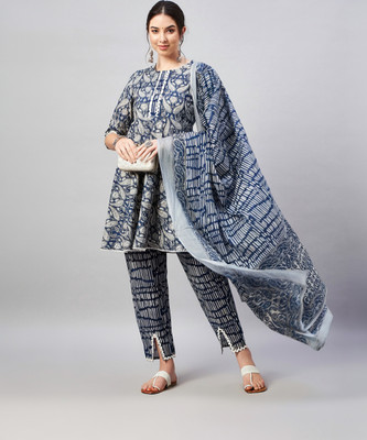 WineRed Printed Kurta, Trouser/Pant & Dupatta Set