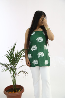 aanzri Women Floral Print, Printed A-line Kurta(Green)