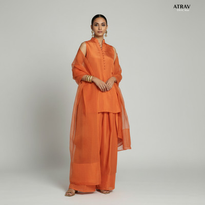 ATRAV Solid Kurta, Palazzo & Dupatta Set