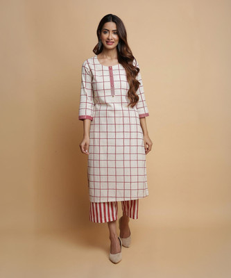 BIBA Checkered Kurta, Palazzo & Dupatta Set