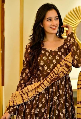Hawkthestock Printed Anarkali Kurta, Bottom & Dupatta Set