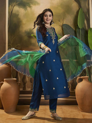 Sangria Embroidered Kurta, Trouser/Pant & Dupatta Set