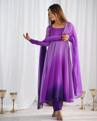 SAJAVAT ETHENIC WEAR Solid Anarkali Kurta, Bottom & Dupatta Set