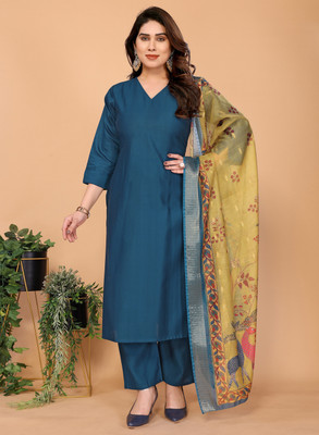 Mingora Solid Kurta, Dhoti Pant & Dupatta Set